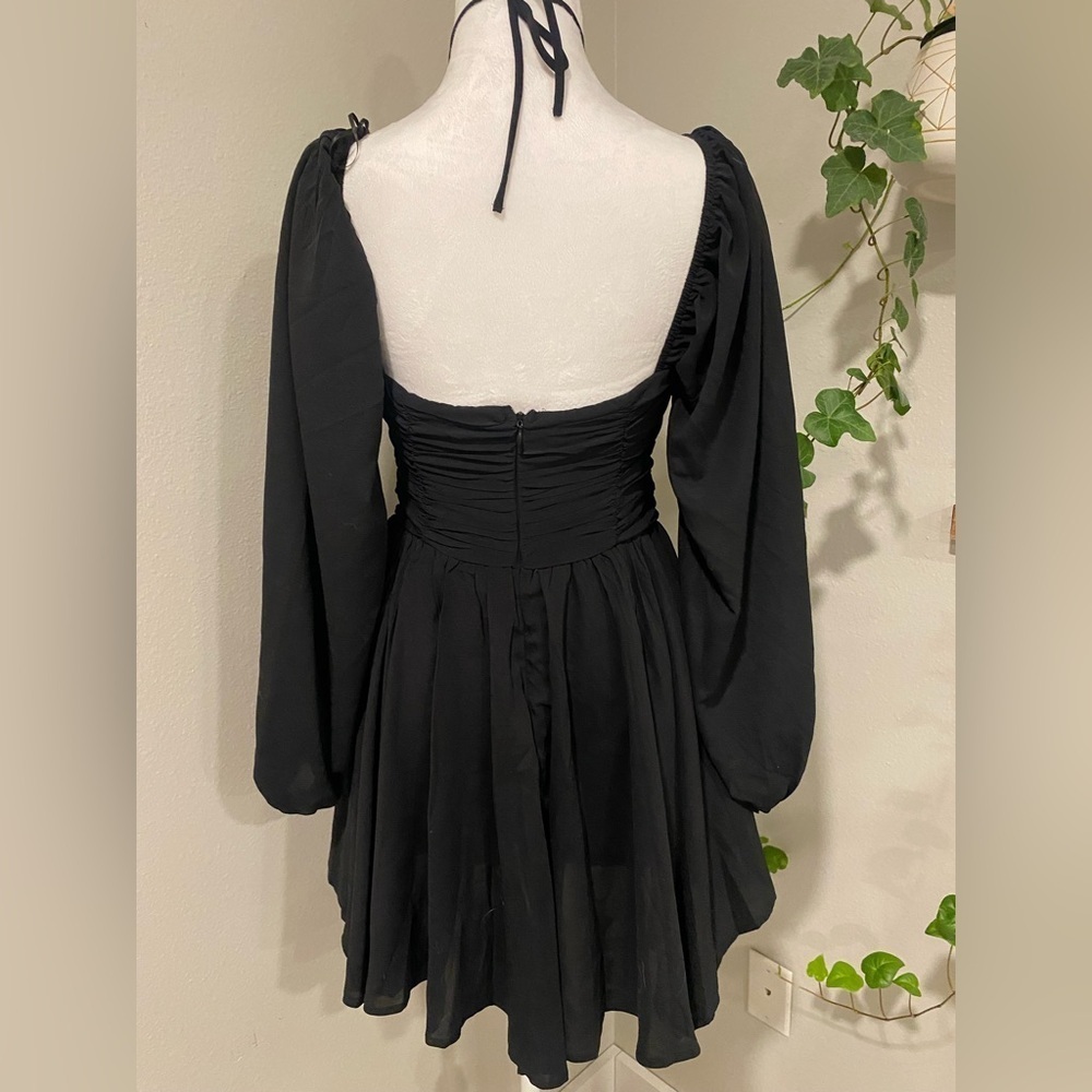 Women Princess Polly Barret Long AsymmetricaL SLEEVE MINI DRESS BLACK Size 8 - Picture 6 of 9